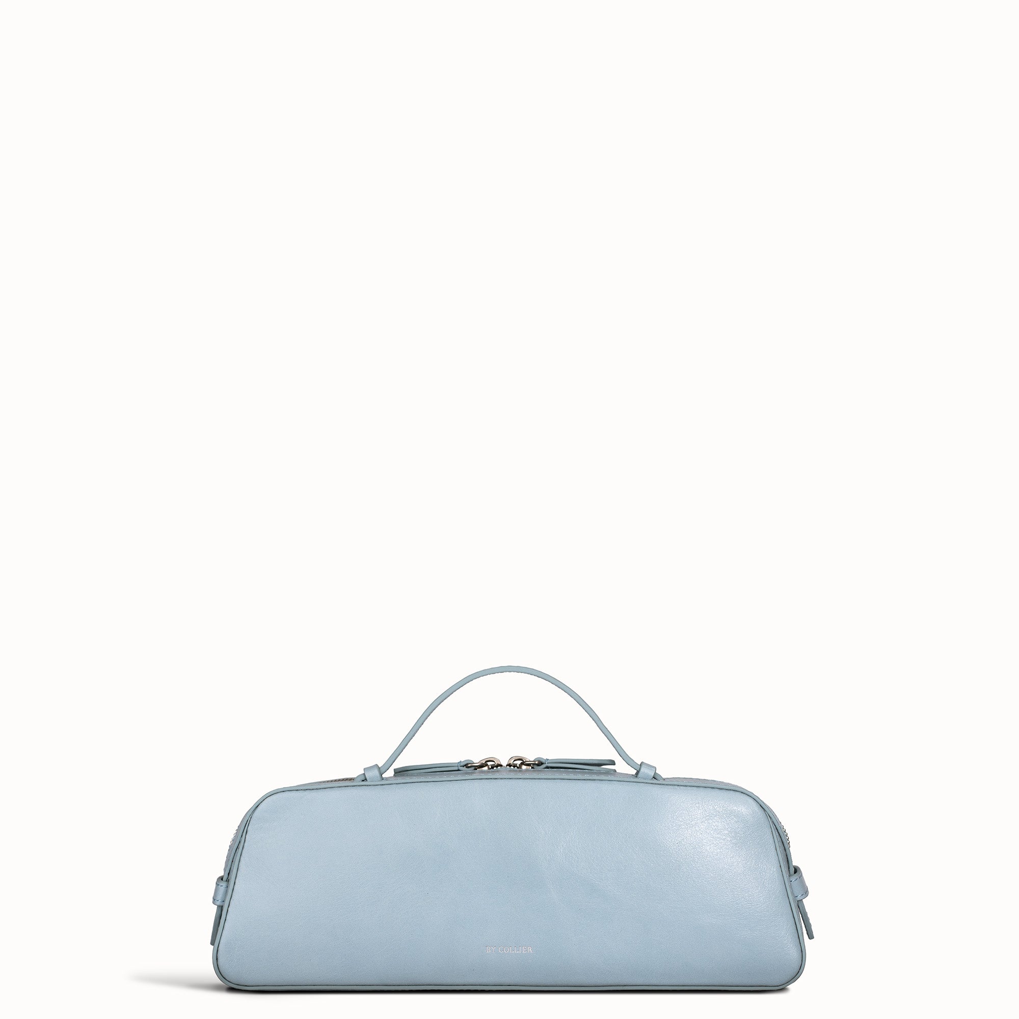 Light blue handbag on a white background