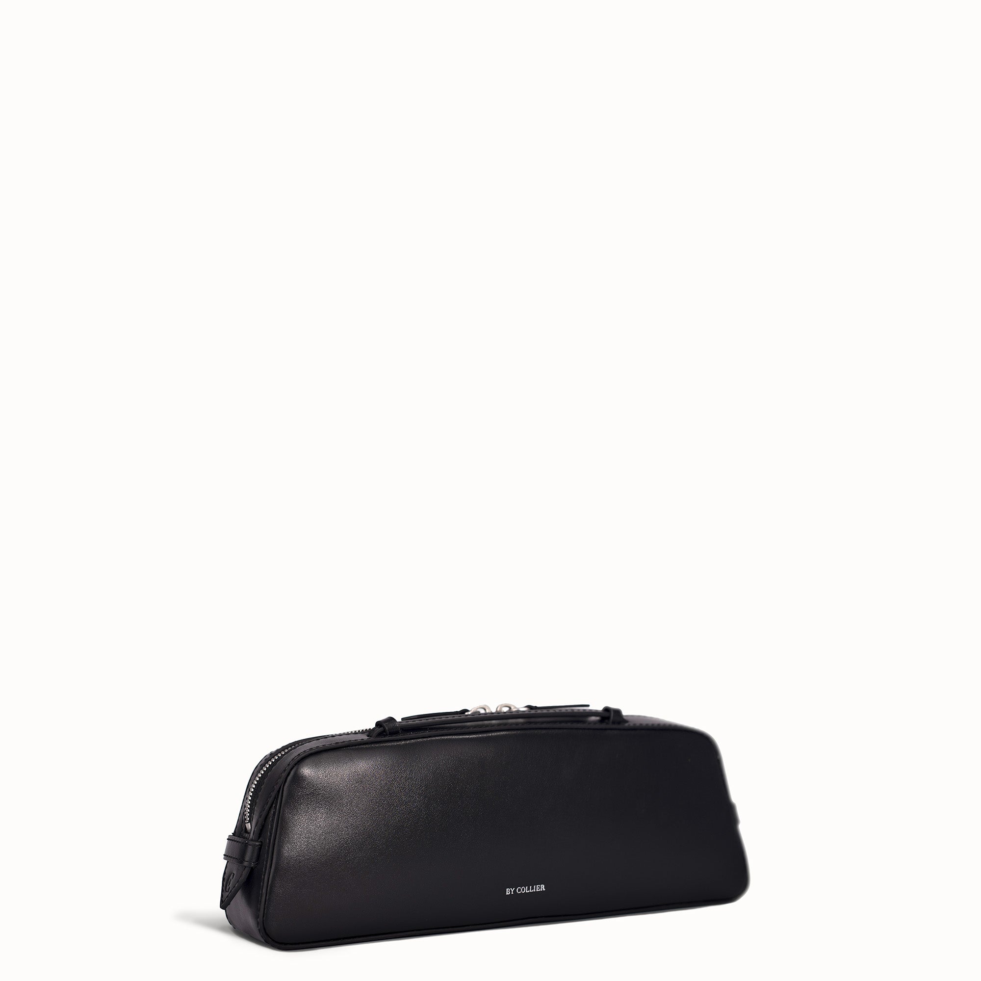 Black leather bag on a white background