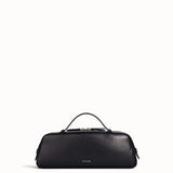 Black leather bag on a white background