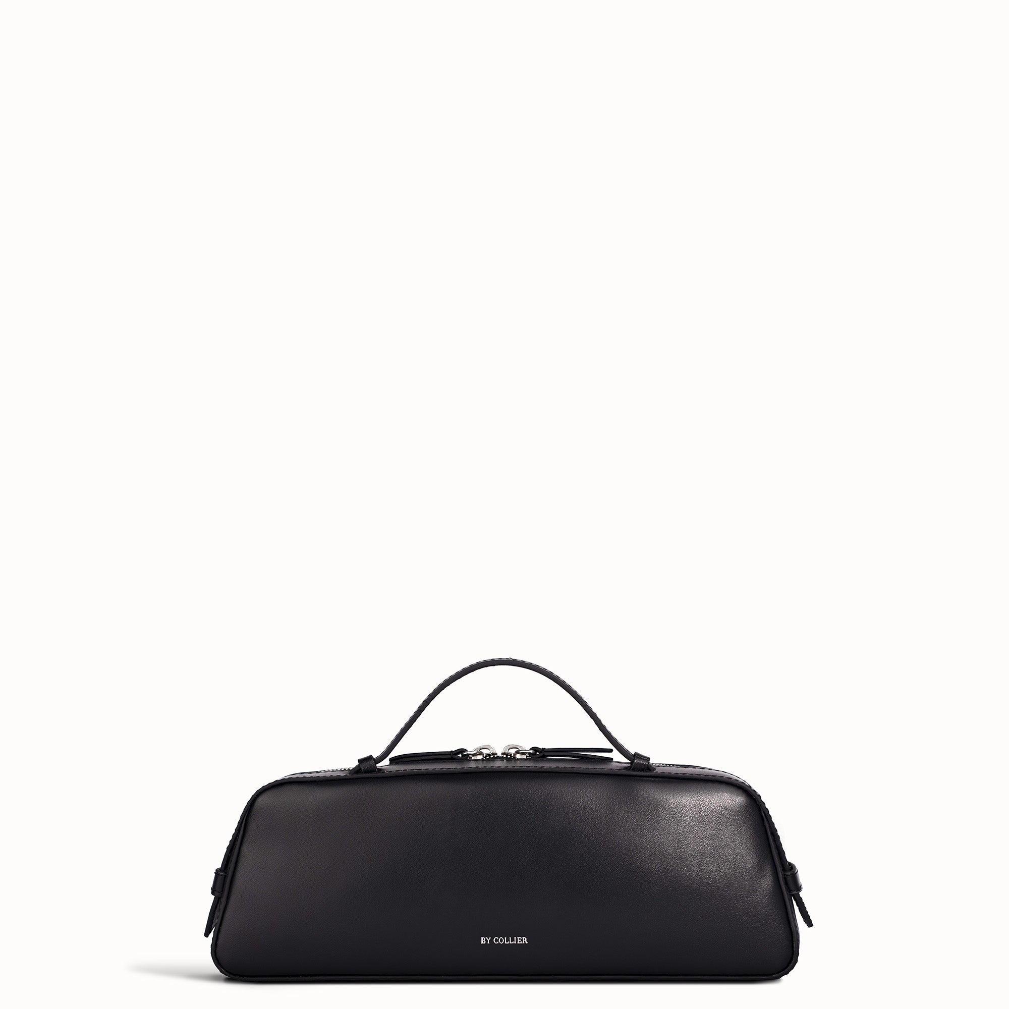 Black leather bag on a white background