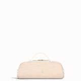 Cream-colored handbag with a textured pattern on a white background